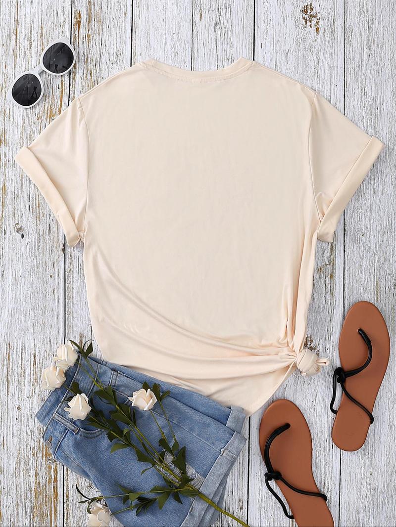 Product Introduction of Women's Letter & Cowboy Hat Print Round Neck Graphic Tee, Vintage Trendy Casual Short Sleeve T-shirt for Daily Wear, Ladies Summer Clothes, Western Clothing 13