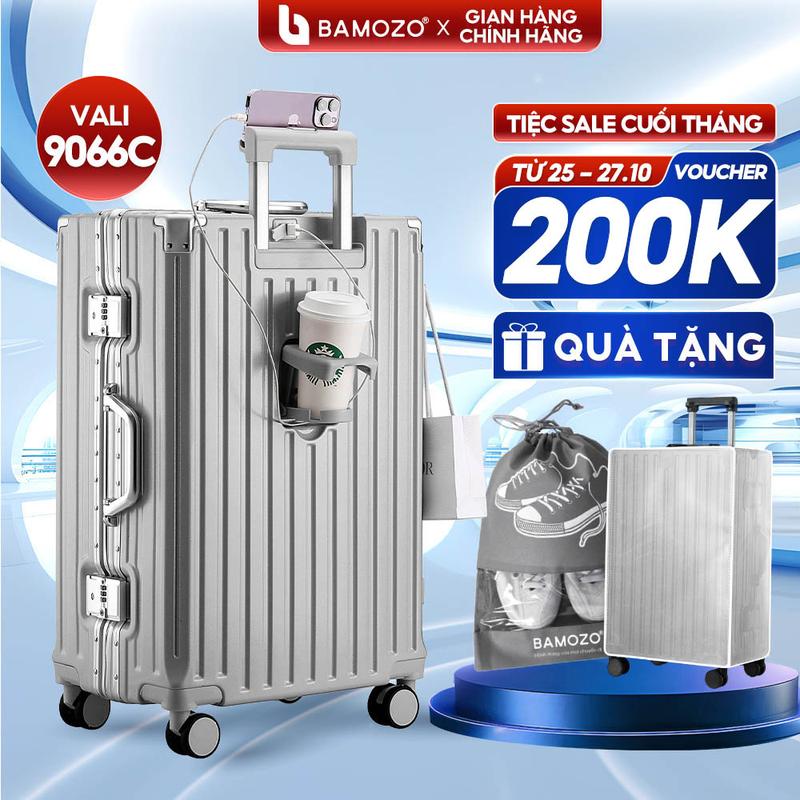  Vali Bamozo Khung Nhôm 9066  Size 28 Bản Thường + Cao Cấp PC Nguyên Khối - Tặng Bọc Vali + Túi Đựng Giày Nam 