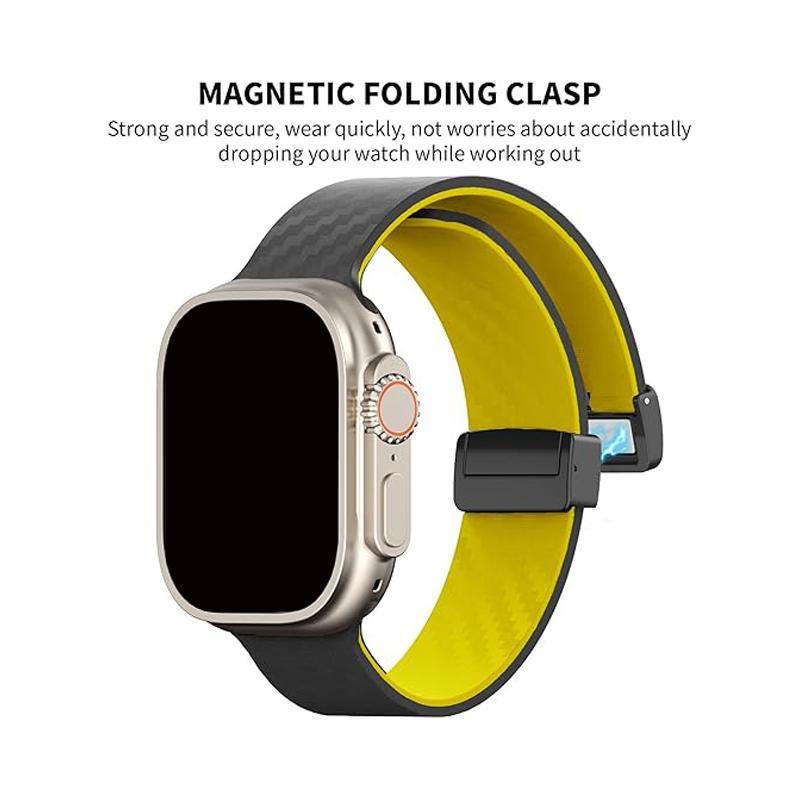 Carbon Fiber Silicone Watch Band, 1 Count Magnetic Dual Color Watch Band, Smart Watch Accessories Compatible with Apple Watch Series 9/8/7/6/5/4/3/2/1/SE, Wearable 2