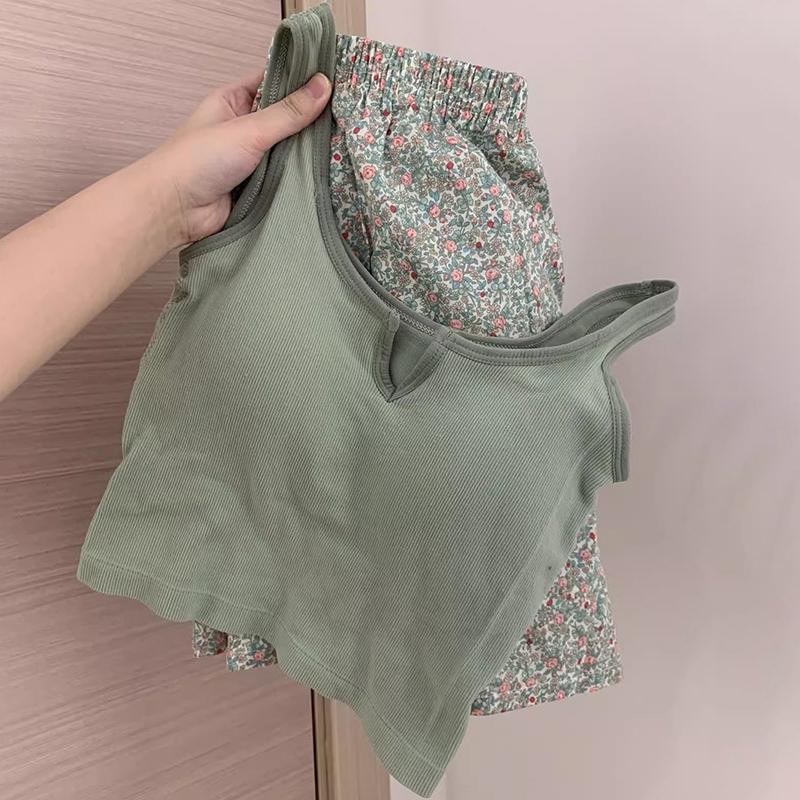 Bộ Đồ Ngủ Áo Vest Pijama, Thiết Kế Hoa, Eo Co Giãn, Ngực Có Đệm, Quần Mặc Nhà, Bộ Đồ Mùa Hè, Dành Cho Nữ 8