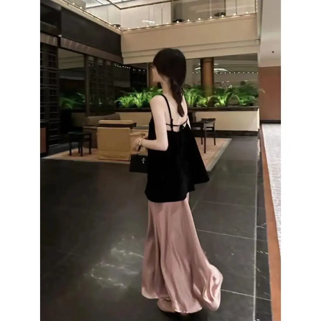 Bộ Đồ Mùa Hè, Áo Vest Và Váy Cạp Cao Thanh Lịch, Bộ Hai Mảnh, Hàng Mới Về Năm 2025, Bộ Sưu Tập 13.000 Người, Áo Yếm Hở Lưng Buộc Dây, Thích Hợp Cho Năm 2025