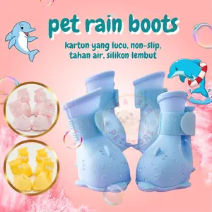 Pet Rain Shoes Boots/Sepatu Anjing Kucing Tahan Air Anti Slip-DOLPHIN