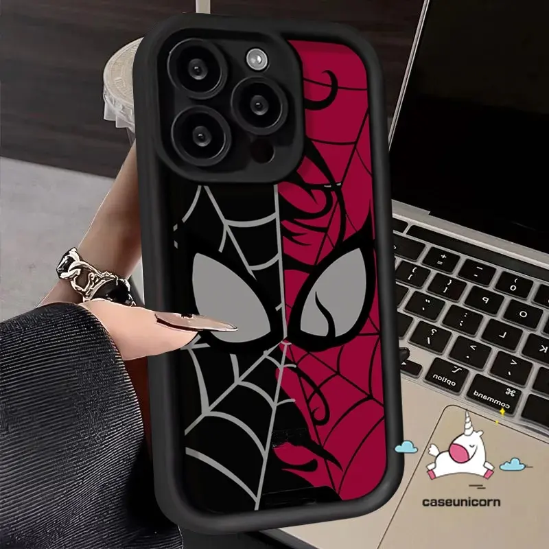 Caseunicorn Angel Eyes Simple Keren Spider-Man Eyes Shockproof Case Untuk Redmi 12C 9 9A 10A 10C A1 A2 9C NFC 11A Redemi Note 12 12s 11 11s 10s 8 9 10 Pro POCO X3 NFC X5 M3 Pro C55 Kartun Pasangan Fashion Brand Case 3