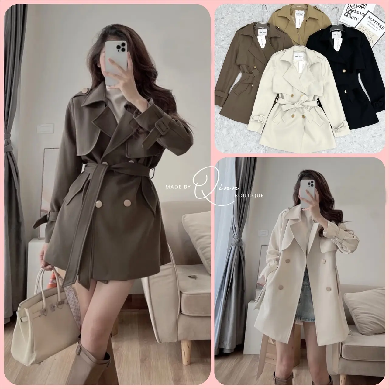 Áo Khoác Măng Tô Nữ Dáng Lửng Phong Cách HQ, Hàng Dày Dặn 2 Lớp QCCC L1 Kèm Ảnh Qinn Chụp Và Quay [ New Hot ]