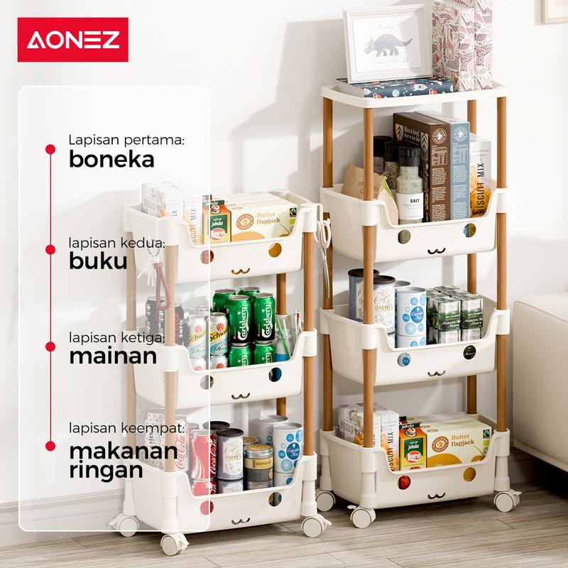 Product Introduction of 【COD】AONEZ Rak Susun Serbaguna Rak Plastik Buku Minimalis Anak Lemari Buku Rak Penyimpanan Makanan Ringan Plastik Rak Portable 3