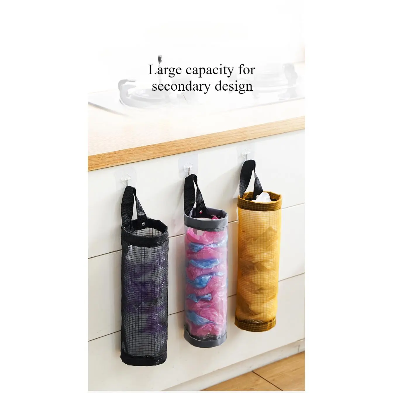 Kitchen Garbage Bag Storage Hanging Bag Plastic Bag Organizer Divine Wall Mounted Extractable Shoe Cover Storage Bag Black