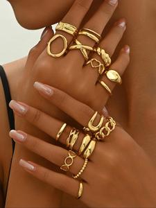 Set de anillos de mujer con diseño de corazón y huecos, Anillos modernos y elegantes, Joyería de moda para mujer para regalo