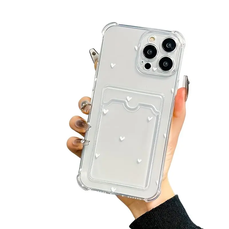 Heart Pattern Phone Case with Card Bag, Decorative Phone Protective Cover, Shockproof Phone Cases Compatible with iPhone 11 12 13 14 15 16 Pro Max, Birthday Gift Ideas