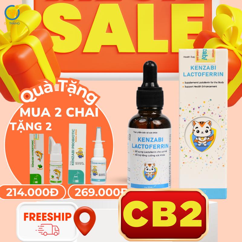[CB2] Combo xử lý khò khè, mũi dãi, khụt khịt: 2 Lactoferrin Kenzabi tặng 1 Xịt muối Hypertonic + 1 Xịt lợi khuẩn Probiotic Kenzabi 0
