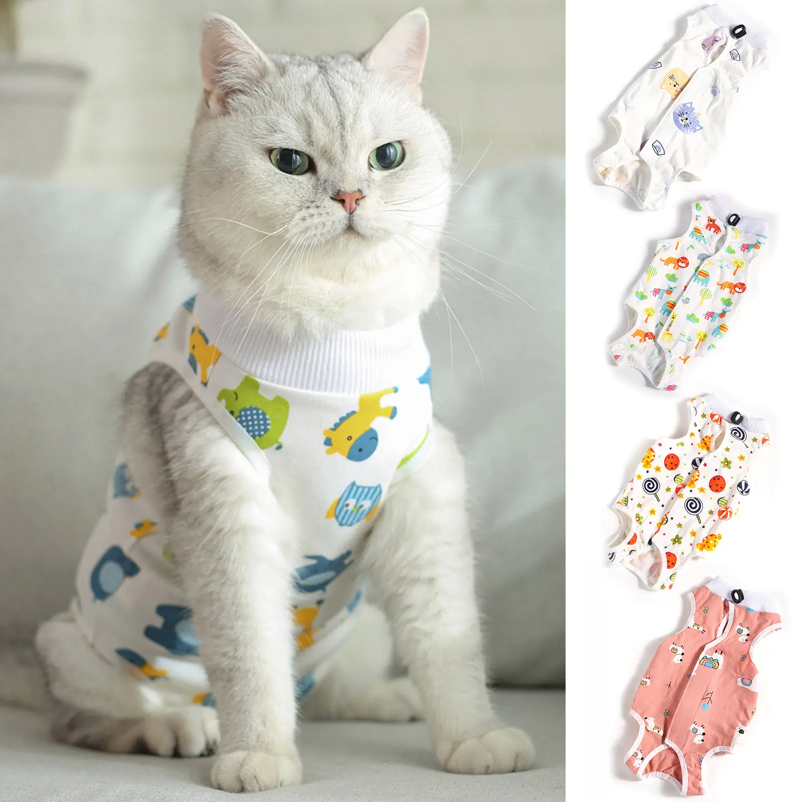 Or.q-cat-sut cerai susu dengan corak kartun, anti-jilat, mesra kulit, sut pemulihan pembedahan untuk kucing, bekalan haiwan kesayangan