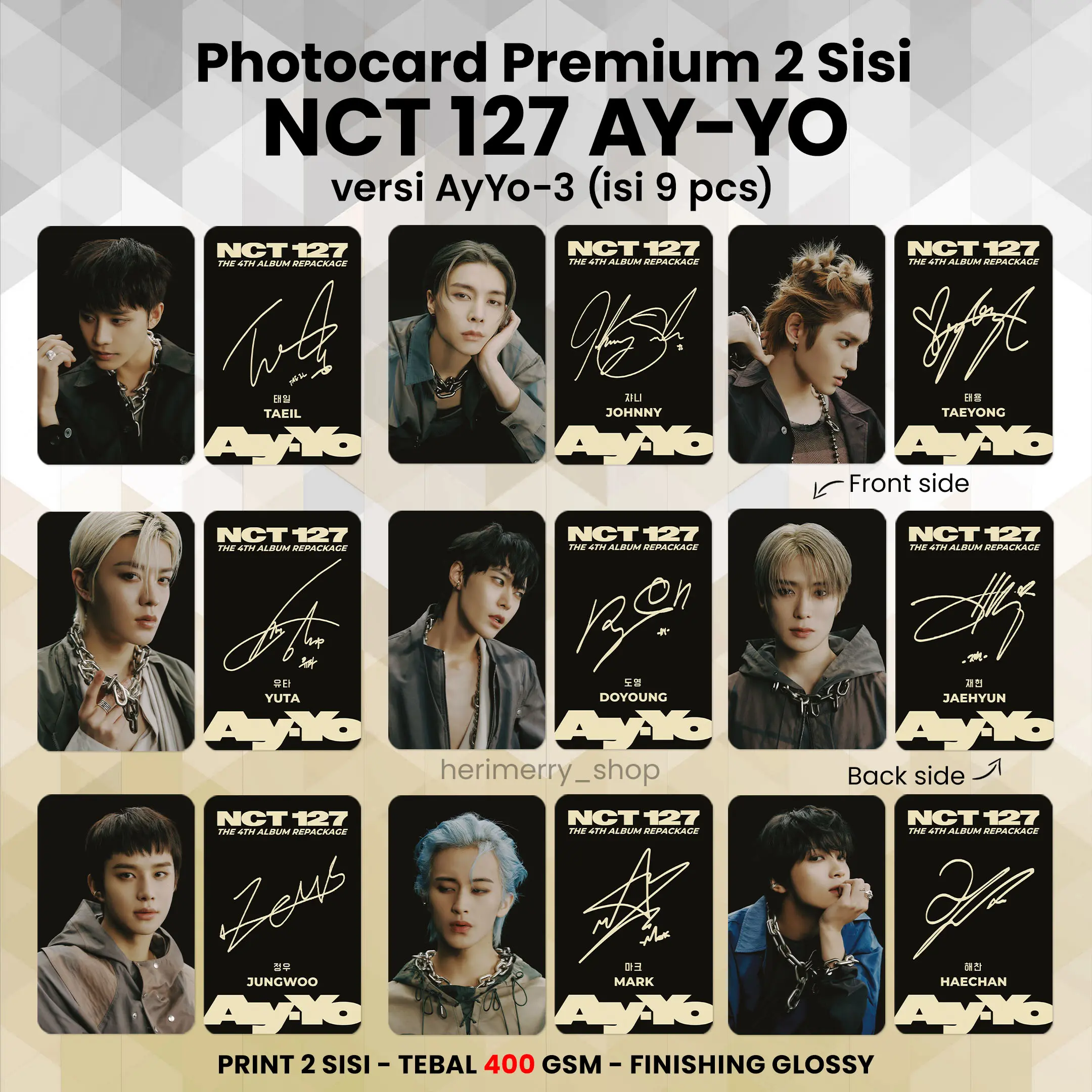 (ISI 9 PCS) Photocard NCT127 AY YO - Potocard Premium 2 Sisi Kartu Kpop Merch Unofficial NCT 127 Ayyo Card Cards