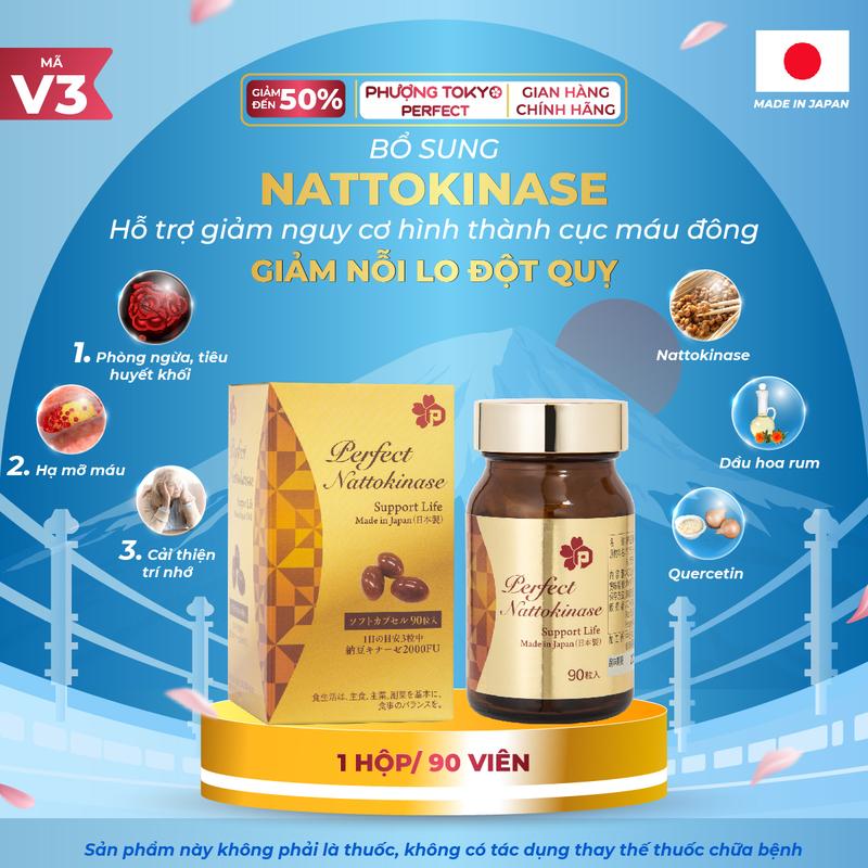 Viên uống Hỗ Trợ Giảm Nguy Cơ Hình Thành Cục Máu Đông, Hạ Huyết Áp - Phòng Ngừa Đột Quỵ: Perfect Nattokinase Nhật Bản