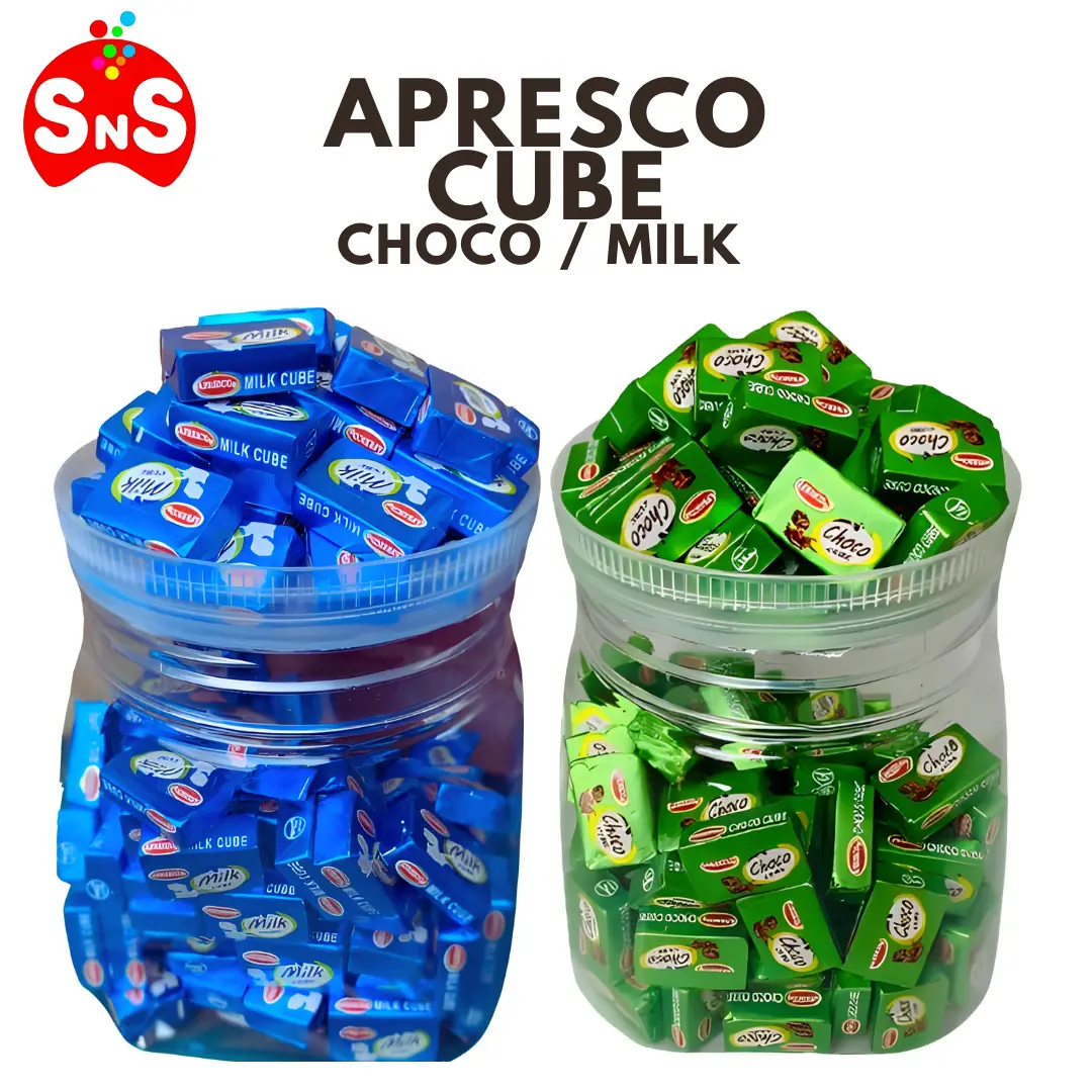 120 Pieces Apresco Choco / Milk Cube Natural Goodness Of Malt Milk And Cocoa And Enriched With Vitamins And Minerals Crunchy Chocolate Treat Candy 1 Jar