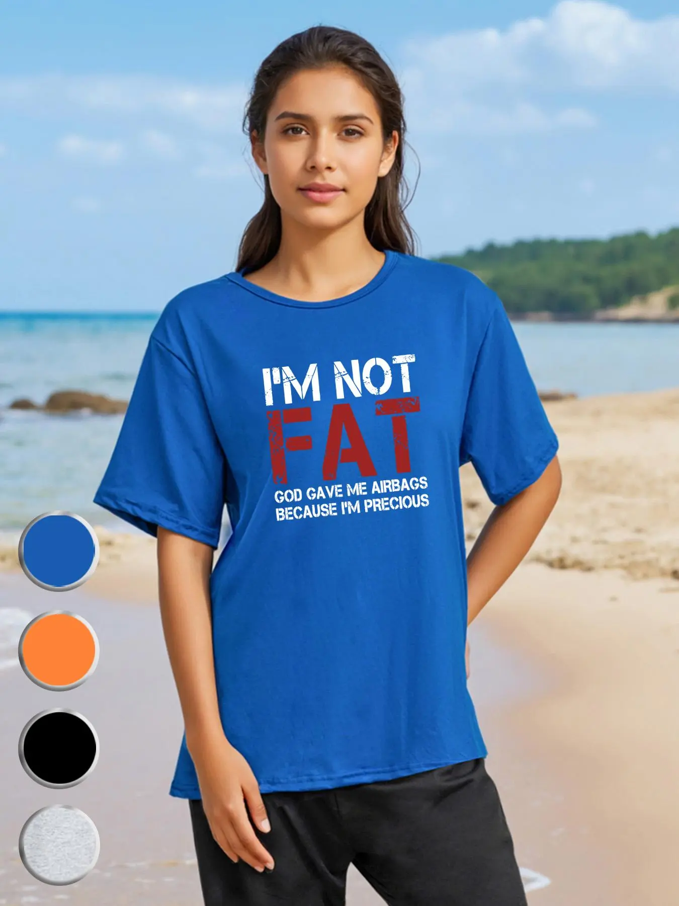 【Plus Size】 "I'M NOT FAT" Letter Print Tee, Casual Short Sleeve T-shirt for Summer, Women's Plus Clothing for Daily Wear