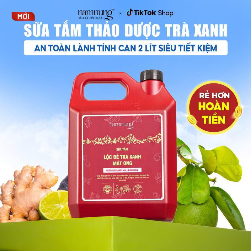 [Rẻ vô địch][Rẻ hơn hoàn tiền] Sữa tắm thảo dược Nam Nung, Sữa tắm trà xanh an toàn lành tính can 2 lít bigsize tiết kiệm, chiết xuất lộc đề trà xanh mật ong Chăm sóc da Chăm sóc cơ thể nữ