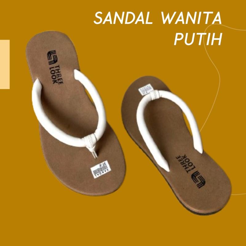 Sandal Wanita Jepit Teplek Flat Kekinian Karet Kulit Sintetis Threelook - Jamilah Pink Putih 0