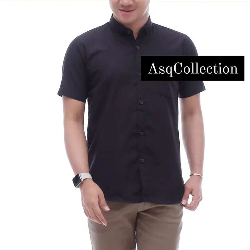 Hem Kemeja Pria Dewasa lengan pendek 13 warna Jumbo Katun Polos Hitam Putih Santai Slim-fitting V-Neck Crew Neck Biru Cream Hijau Kuning Maroon Muda Navy Baju Kerja Casual Panjang Kantor 1