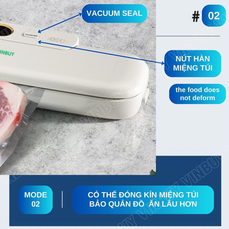 Product Introduction of Máy hút chân không thực phẩm gia đình Vinbuy, bảo quản hàn miệng túi, hút khô ướt mềm, tặng kèm 10 túi hút chân không - Hàng chính hãng 24