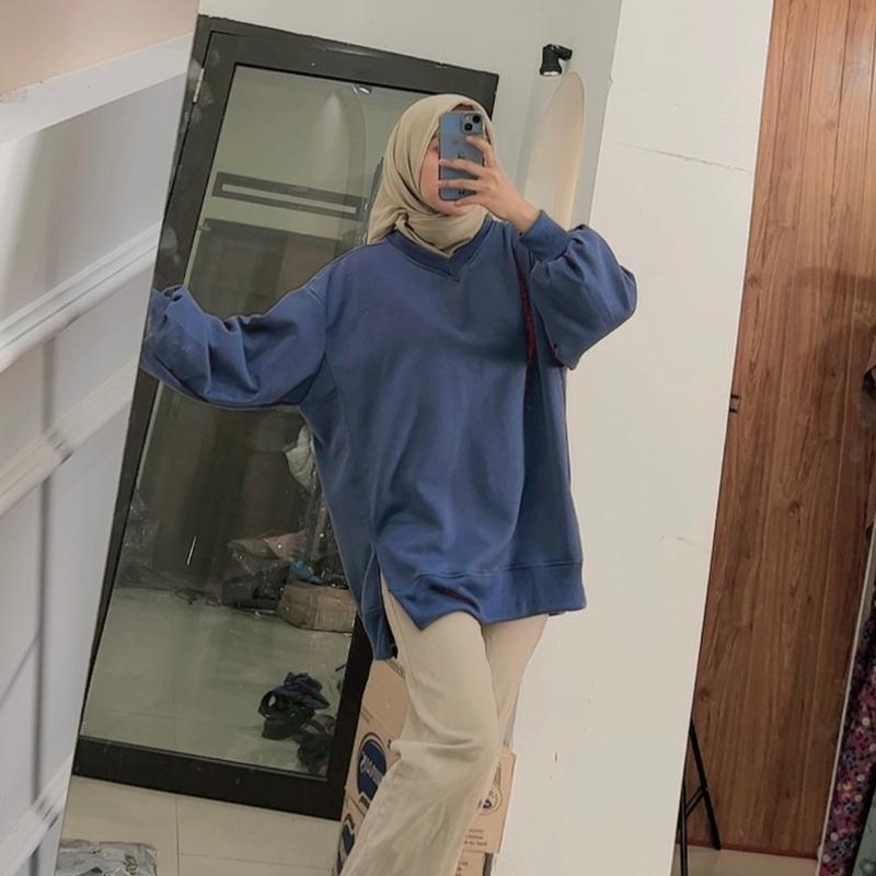 Oversize Sweater  Belah Pinggir Sweater Oblong Wanita Korean style versi dinafshn 8