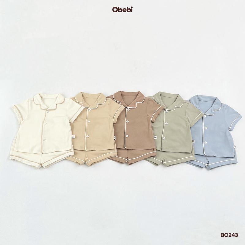 BC243 Bộ Pijama Cotton Mát Mẻ Cho Bé Phối Viền Cao Cấp Cho Bé Trai Bé Gái Obebi