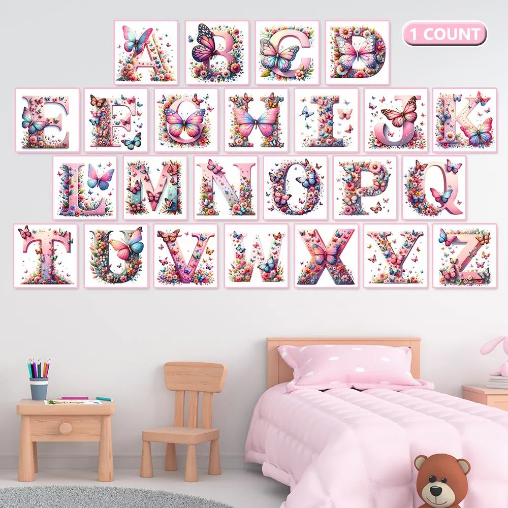 Butterfly & Flower Pattern DIY Diamond Arts Colorful Painting Kit without Frame, 1 Count Alphabet Pattern DIY Diamond Arts Colorful Painting Kit, Wall Art Decor for Home