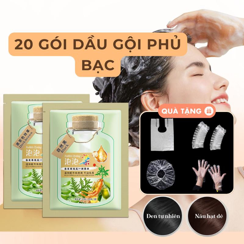 (20Gói) Dầu gội nhuộm màu tóc dầu gội phủ bạc đen tự nhiên nâu hạt dẻ nhuộm tóc tại nhà