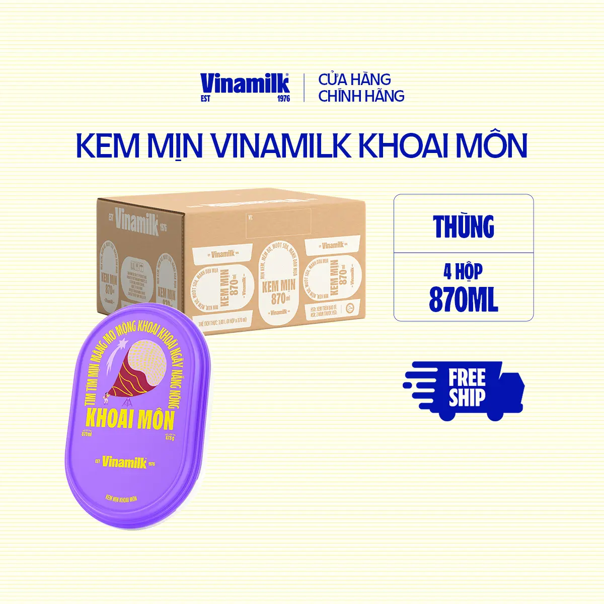 [CHỈ GIAO THÀNH PHỐ LỚN BÁN KÍNH 10KM] Thùng 4 hộp Kem mịn Khoai môn hộp 870ml