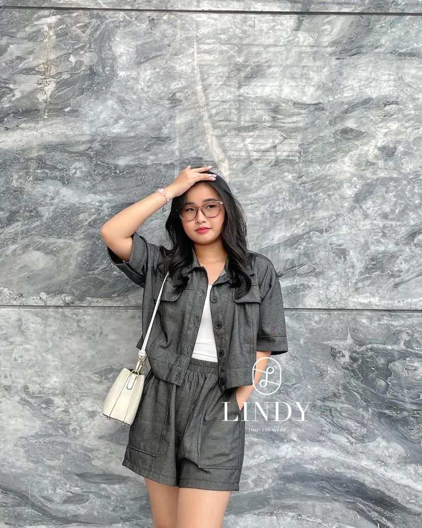 LINDY Olivia Set - Setelan Wanita Pendek Denim Outfit Casual Formal Korean Style