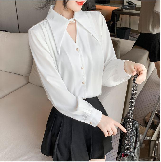 áo sơ mi cổ sen nhọn cách điệu sang chảnh chất tơ nhung mềm mại Top Nữ Women Shirt áo tingoan sơmi kiểutỷtỷ 【 hồng thanh lịch