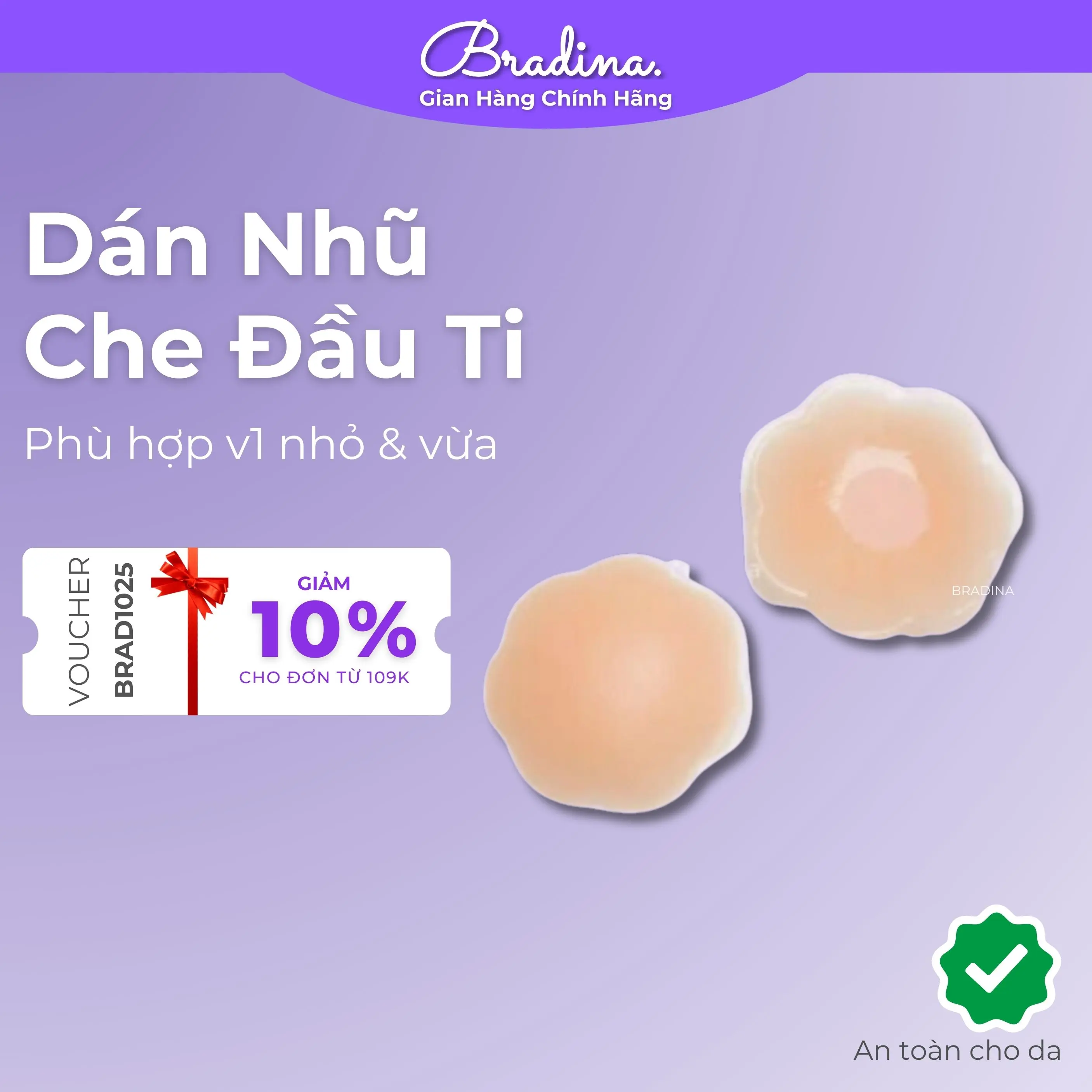 Miếng dán BRADINA tiện lợi, nhũ hoa silicon siêu mềm thoải mái MDN Nữ