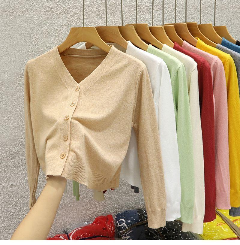 Product Introduction of Áo Khoác Cardigan Dệt Kim, Cổ Chữ V, Ngắn, Dành Cho Nữ, Hàng Mới Về Mùa Thu 2024, Màu Trơn Áo Len Bên Ngoài, Áo Len Dài Tay Women Top 21