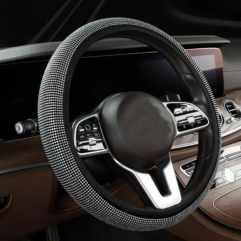 Rhinestone Car Interior Decoration Set (7pcs), Including Car Steering Wheel Cover, Armrest Box Mat, Gear Handle Cover, 2 Coaster & 2 Starting Ring 2