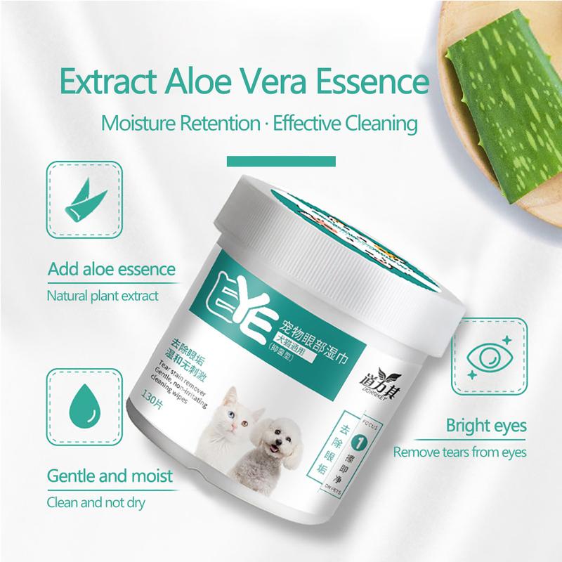 130 Pcs Pet Eye Wet Wipes Dog Cleaning Paper Cat Tear Stain Remover Soft Non-intivating Cleaning Towels Portable Grooming Supplies Pets Accessory #434749 4