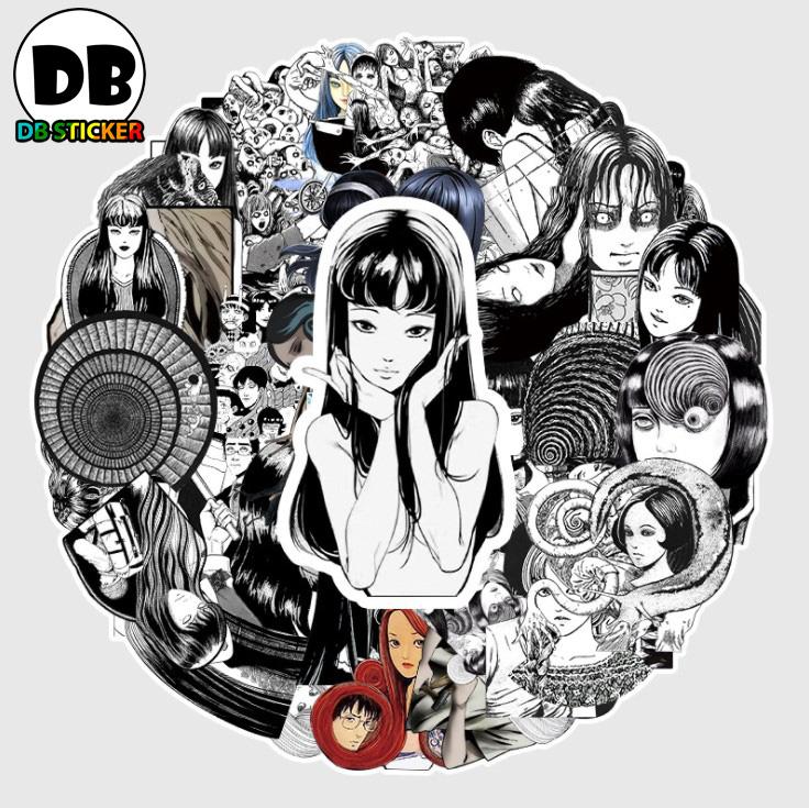 [DB.010] 50 Sticker dán mũ nón bảo hiểm laptop anime Fujiang đen trắng trang trí