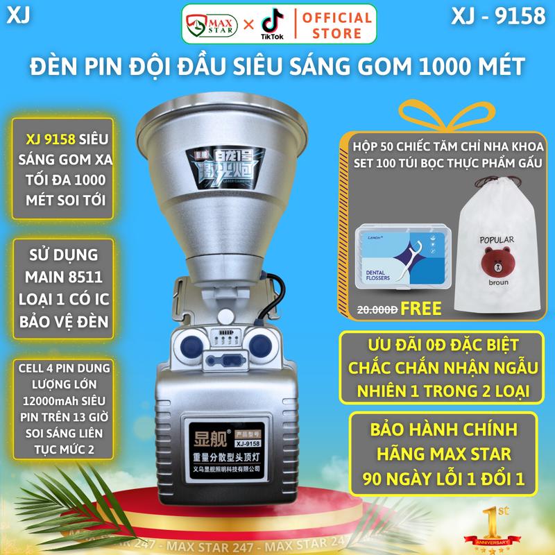 Đèn pin đội đầu siêu sáng XJ 9158 chiếu xa 1000m tích điện 12 giờ tặng kèm dây đeo đầu thay thế đènpin