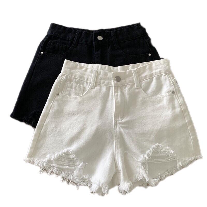 [J05][Size XS-2XL] Quần Đùi Kaki Jean Rách Nhỏ Lưng Cao/ Quần Jeans Nữ Quần Bò Quần Jean Đen Trắng Rách/ Quần Sóc Rách Tua Rua Ống Rộng/ Quần Jean Mùa Hè Nữ thông thường quần trắng quần đi học