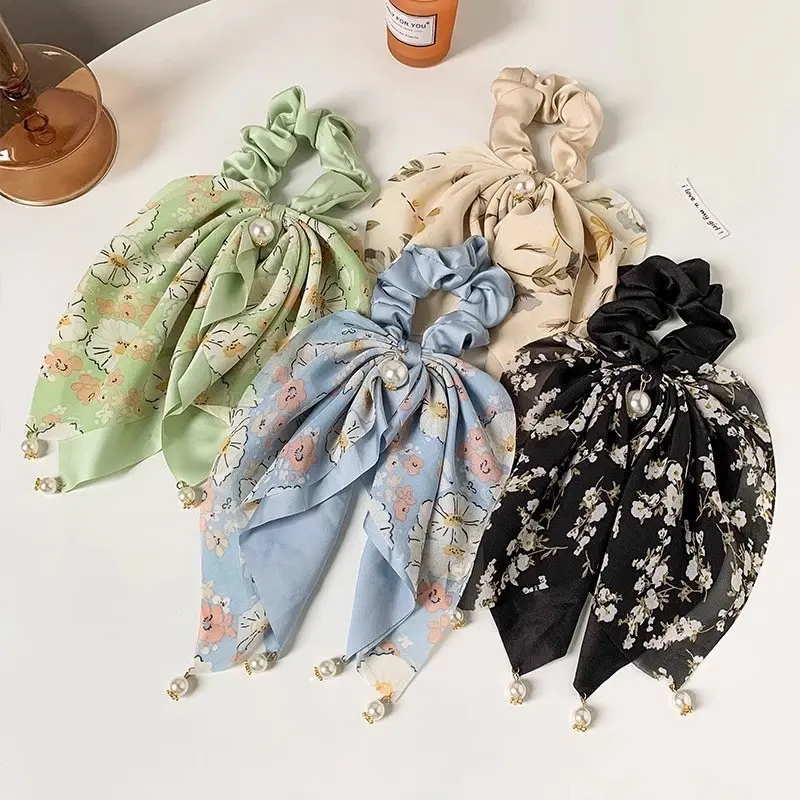 TD - SCRUNCHIE IKAT RAMBUT SYAL MUTIARA / KUNCIRAN RAMBUT SCARF FASHION KOREA / IKAT RAMBUT CEPOL ELASTIS 4