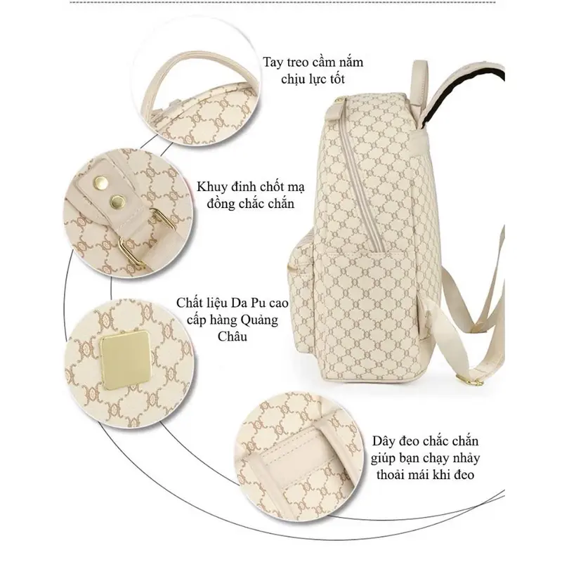 Balo Da size 40 Hoạ Tiết Tổ Ong Chất Liệu Da PU Chống Thấm Nước Hàng Quảng Châu( Kèm Móc Khoá Cún) 3