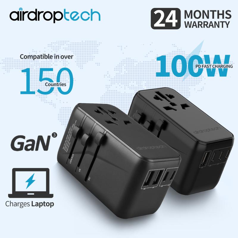 AIRDROPTECH GaN III PD 100W Universal Travel Adapter Wall Charger USB-A Type-C PD Fast Charging 1