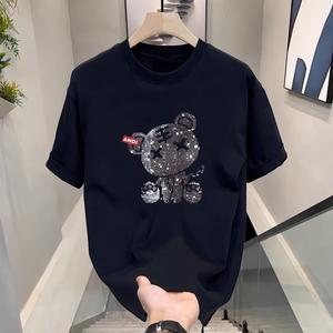 คอกลมแขนสั้นเสื้อยืดผู้ชายเทรนด์อังกฤษพิมพ์ฤดูร้อนด้านบนหลวมพร้อมขนาดเสื้อยืดผ้าฝ้ายพิมพ์เทรนด์แขนสั้น