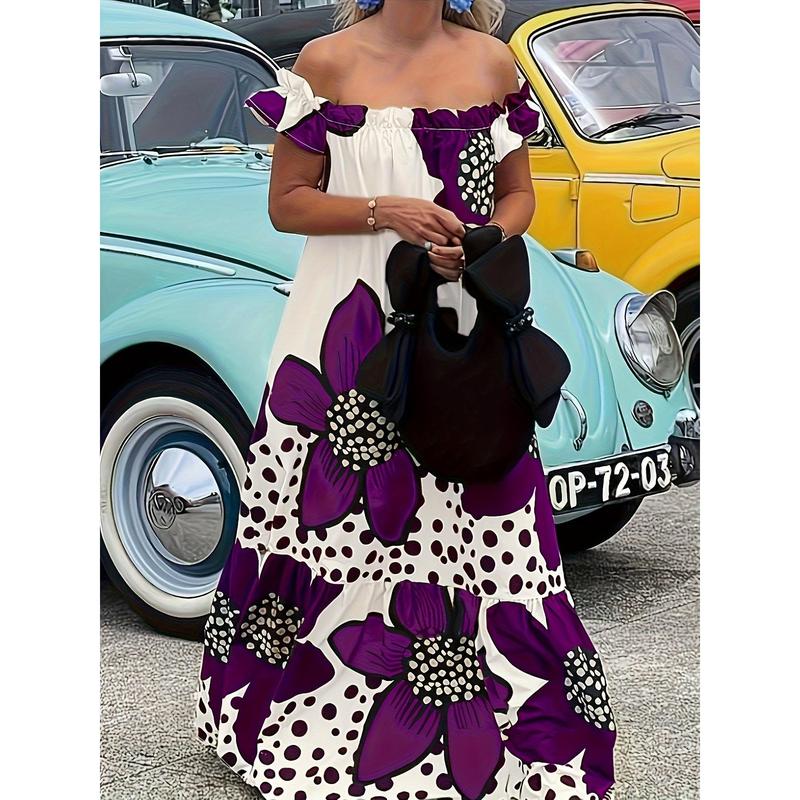 Vacation Elegant Floral Print Gradient Slit Contrast V Neck A Line Dresses Vacation Elegant Floral Print Gradient Slit Contrast V Neck A Line Dresses