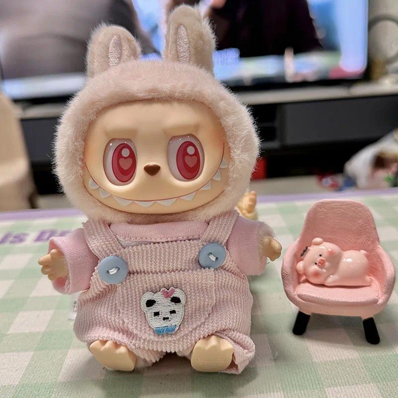 TK Mini Plush Doll'S Clothes Outfit Accessories For Labubu V1 V2 Idol Dolls Striped shirt Pocket overalls Clothing 5