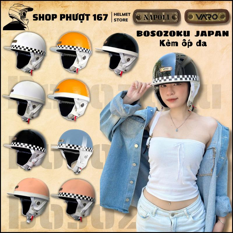 ( Tặng ốp da) Mũ nón bảo hiểm nửa đầu Varo- Napoli Bosozoku Japan Style nửa đầu vintage