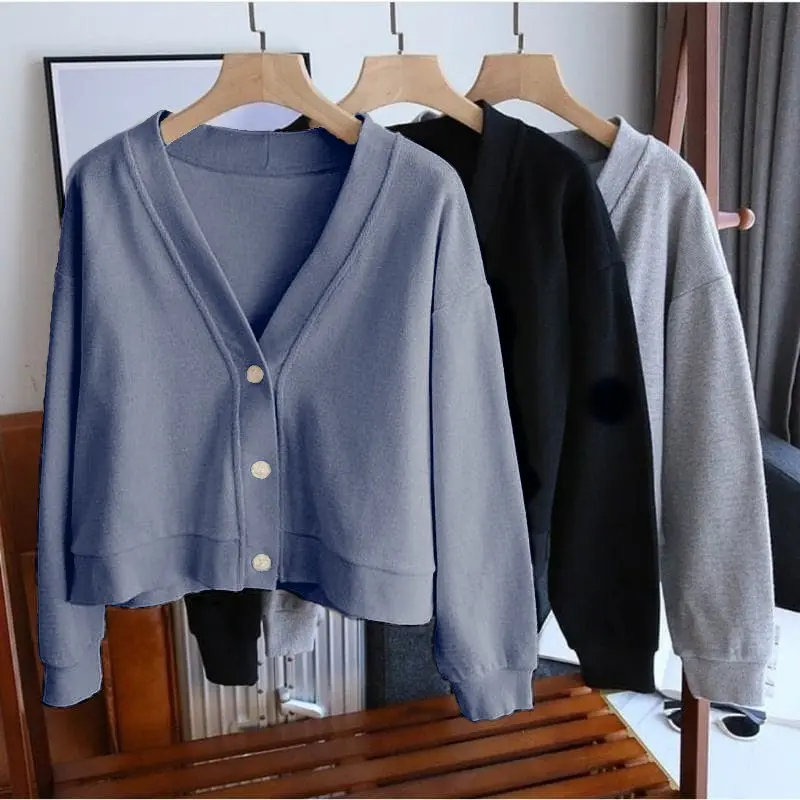 SWEATER WANITA - KAREEN CROOPE BUTOON SWEATER - CARDIGAN OUTER WANITA Atasan Kardigan Baju Cewek Top Basic Panjang Knitwear Casual Oversize Crop Kancing
