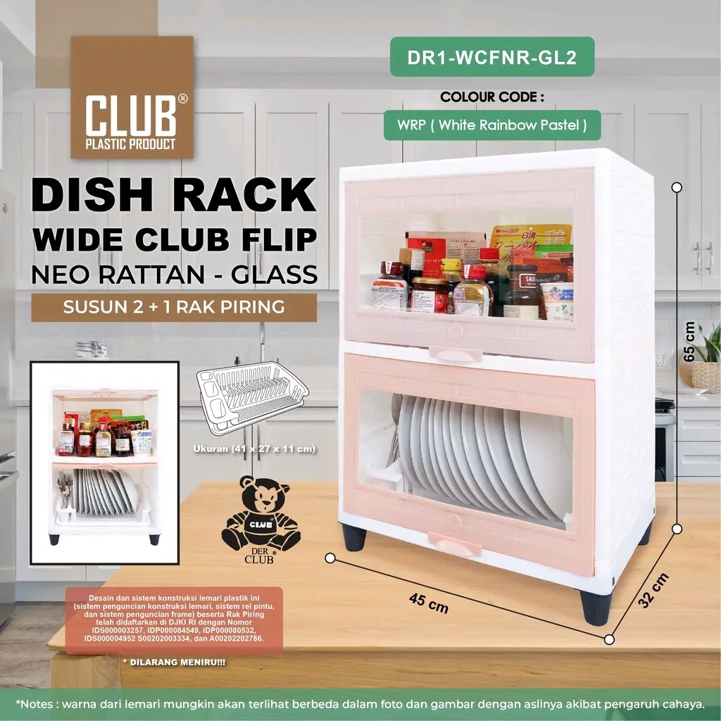 Club Dish Rack - Rak Piring Wide Plastik Kaca Flip Susun 2 - DR-WCFR