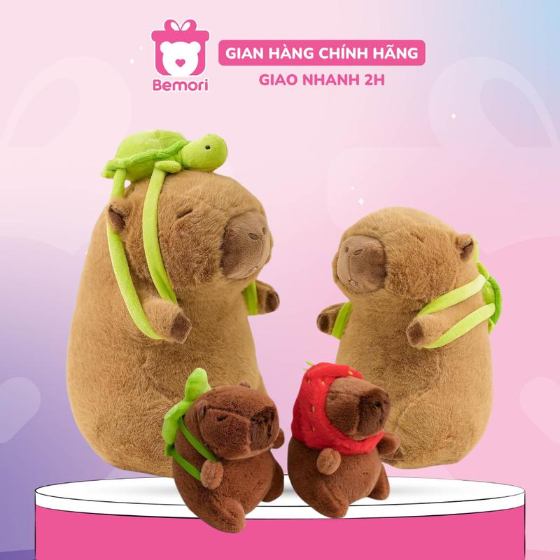 Gấu Bông Móc Khóa Chuột Lang Nước Capybara Đeo Túi Rùa, Đội Mũ Dâu Đáng Yêu Cao Cấp BEMORI