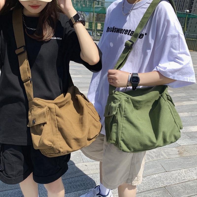 Túi Đeo Chéo , Túi  Hộp Vuông Vải Canvas Thời trang Học Sinh Đi Học Đi Chơi_TVT Bag Đeo Vai Tote Chữ Nhật 1