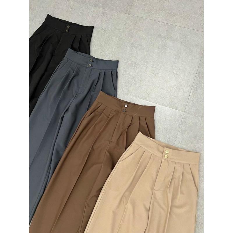 QUẦN ỐNG SUÔNG 5 MÀU LƯNG CAO 2 CÚC-VẢI TUYẾT MƯA-QUẦN ỐNG RỘNG NỮ DÁNG DÀI Women Ong Pants Đen 4