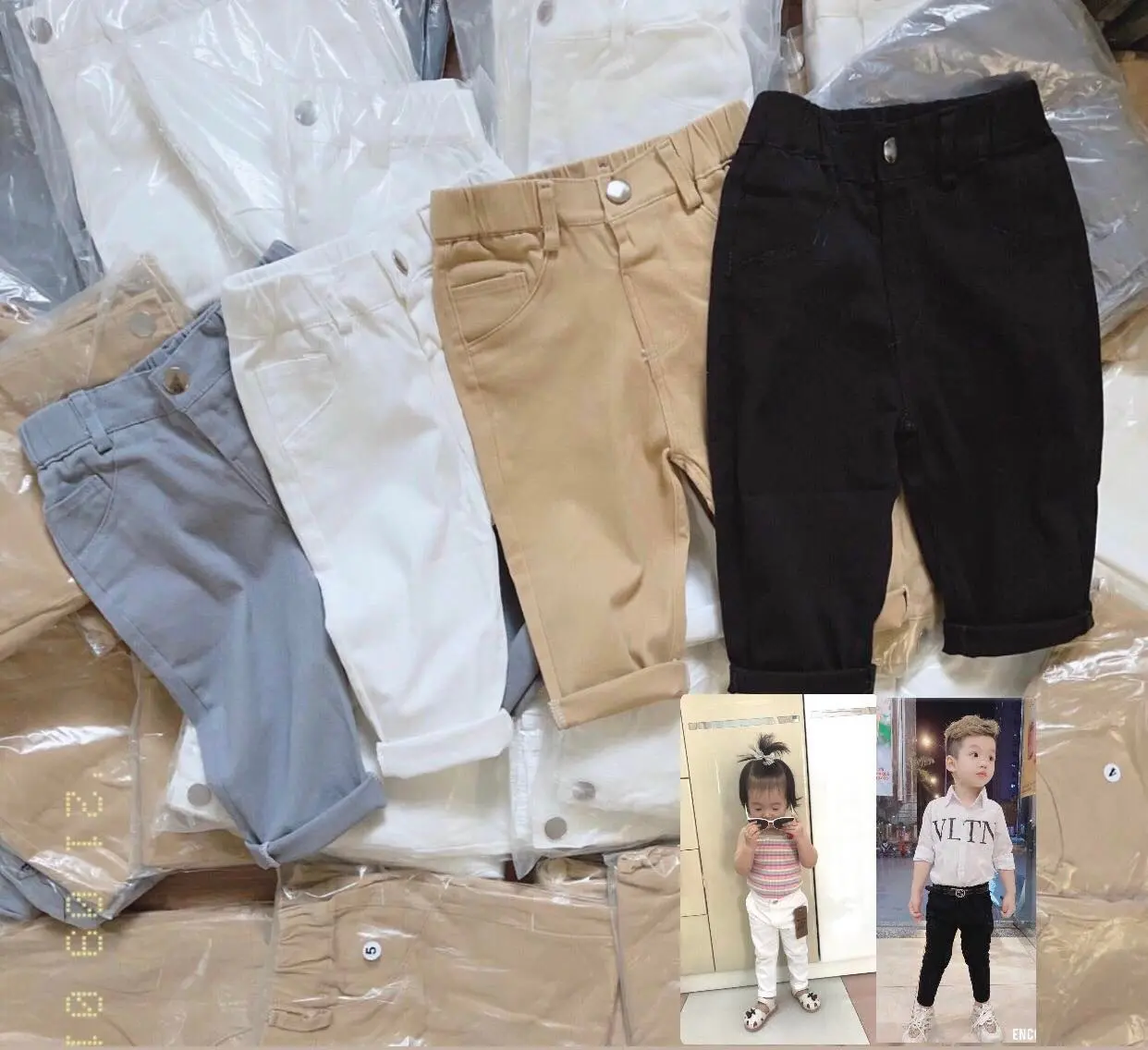 Quần Kaki Dáng Dài Lưng Thun Cho Bé Trai Bé Gái