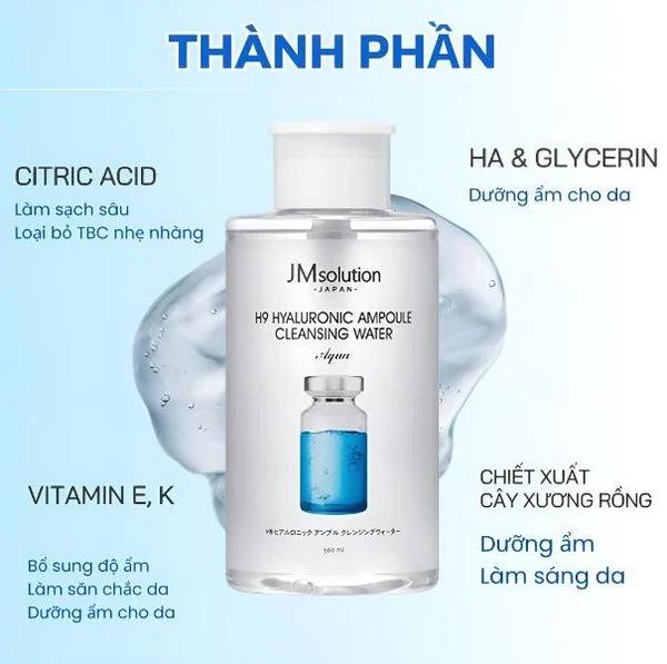 Product Introduction of Nước tẩy trang JM Solution H9 Hyaluronic Ampoule Cleansing Water Aqua 500ml 5